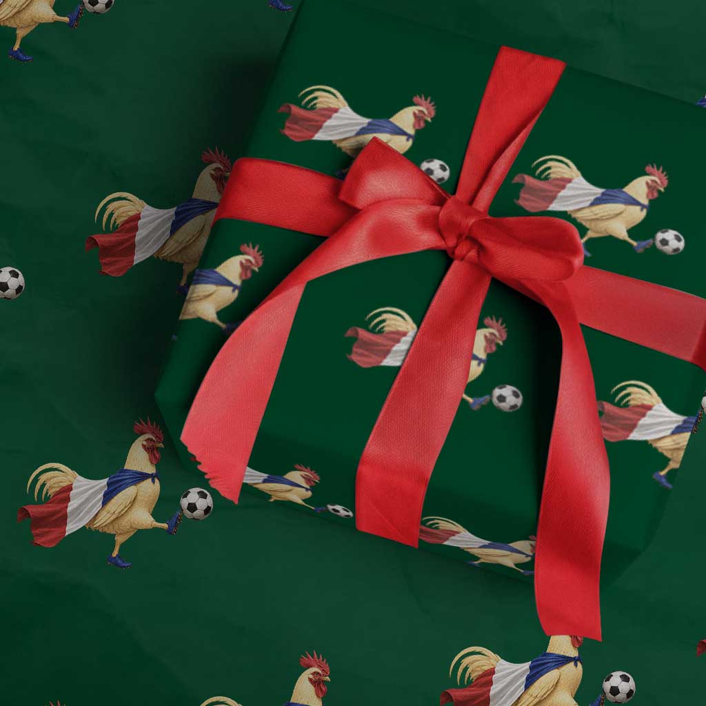 Funny France Soccer Wrapping Paper Roll Rooster Wearing French Flag Patriotic Football Fan Graphic TS10 Green Print Your Wear