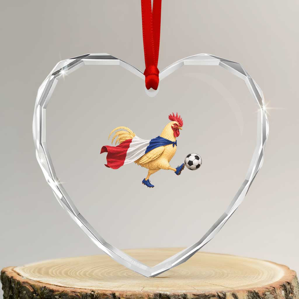 Funny France Soccer Heart Crystal Glass Ornament Rooster Wearing French Flag Patriotic Football Fan Graphic TS10 Transparent Glass 3'' Heart Print Your Wear