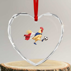 Funny France Soccer Heart Crystal Glass Ornament Rooster Wearing French Flag Patriotic Football Fan Graphic TS10 Transparent Glass 3'' Heart Print Your Wear