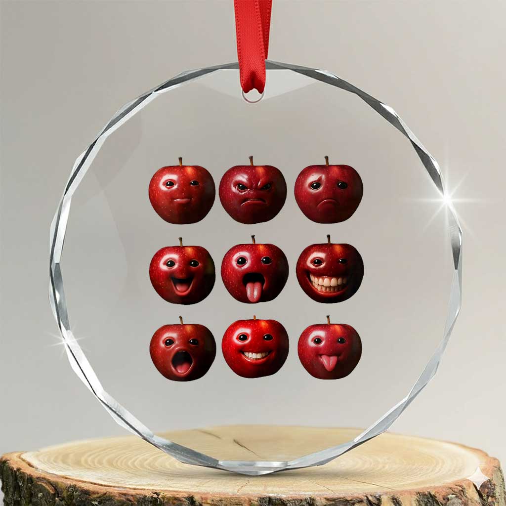 Funny Freaky Apple Faces Meme Graphic Crystal Glass Ornament Surreal Weird AI Fruit Emotions TS02 Transparent Glass 3'' Circle Print Your Wear
