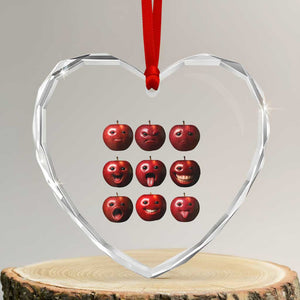 Funny Freaky Apple Faces Meme Graphic Heart Crystal Glass Ornament Surreal Weird AI Fruit Emotions TS02 Transparent Glass 3'' Heart Print Your Wear