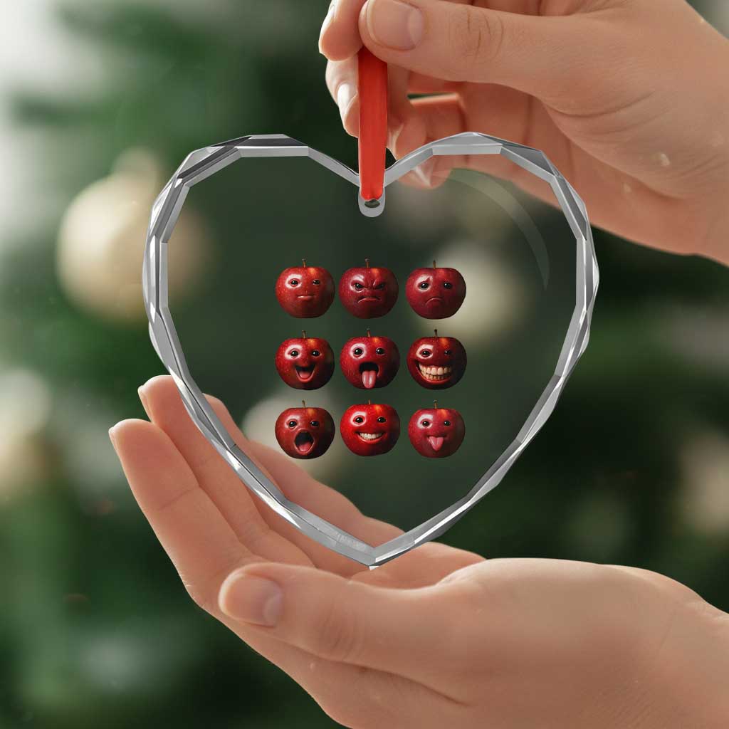 Funny Freaky Apple Faces Meme Graphic Heart Crystal Glass Ornament Surreal Weird AI Fruit Emotions TS02 Print Your Wear