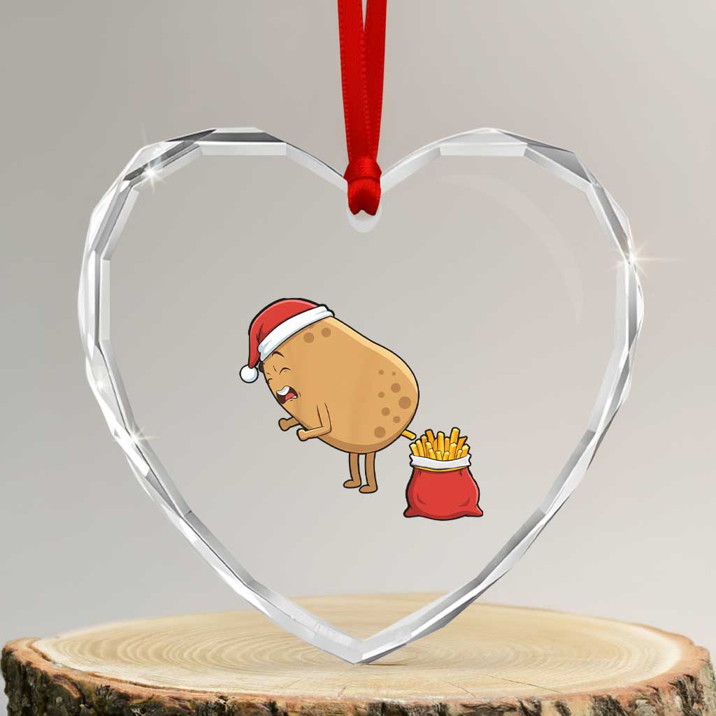 Funny French Fries Christmas Heart Crystal Glass Ornament Potato Food Eaters TS14 Transparent Glass 3'' Heart Print Your Wear
