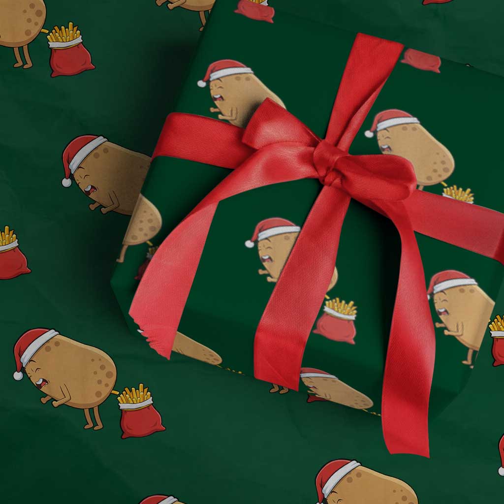 Funny French Fries Christmas Wrapping Paper Roll Potato Food Eaters TS14 Green Print Your Wear