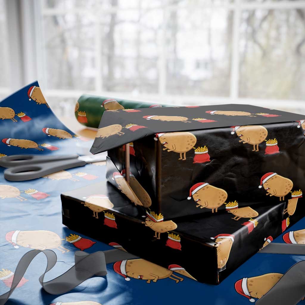 Funny French Fries Christmas Wrapping Paper Roll Potato Food Eaters TS14 Black Print Your Wear