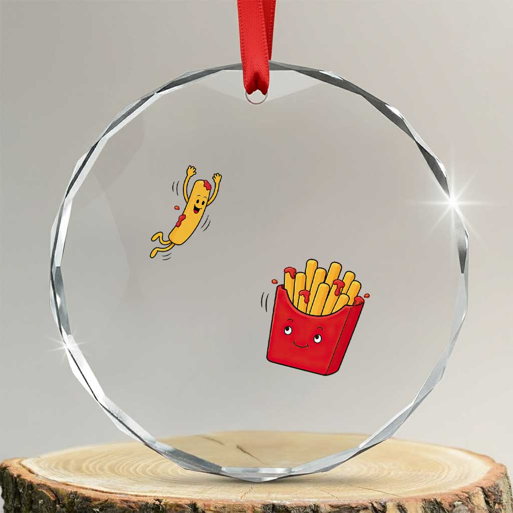 Funny French Fry Jumping Into Fries Box Crystal Glass Ornament Fast Food Lover