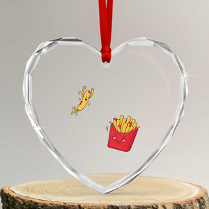 Funny French Fry Jumping Into Fries Box Heart Crystal Glass Ornament Fast Food Lover