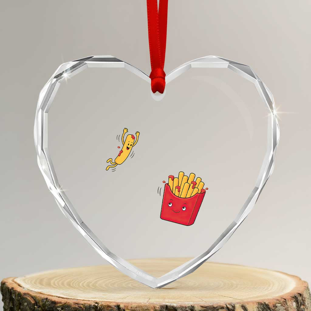 Funny French Fry Jumping Into Fries Box Heart Crystal Glass Ornament Fast Food Lover TS12 Transparent Glass 3'' Heart Print Your Wear