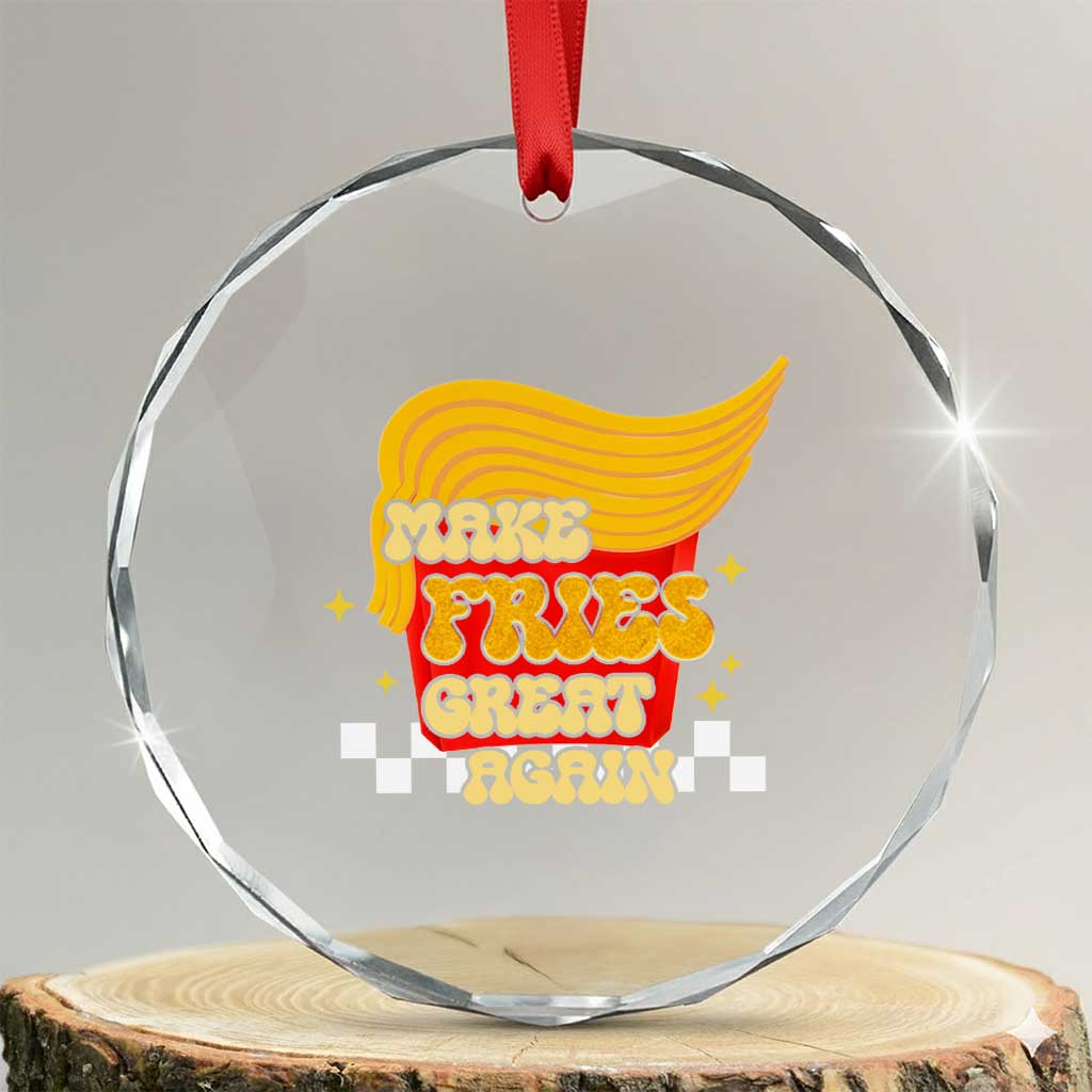 Funny Fries Crystal Glass Ornament Make Fries Great Again Checkered TS10 Transparent Glass 3'' Circle Print Your Wear
