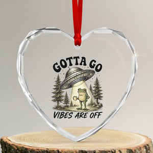 Funny Frog Alien Abduction Heart Crystal Glass Ornament Gotta Go Vibes Are Off UFO Forest