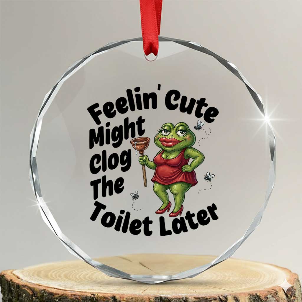 Funny Frog Bathroom Jokes Crystal Glass Ornament Feeling Cute Might Clog The Toilet Later TS12 Transparent Glass 3'' Circle Print Your Wear