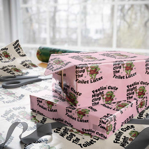 Funny Frog Bathroom Jokes Wrapping Paper Roll Feeling Cute Might Clog The Toilet Later TS12 Light Pink Print Your Wear