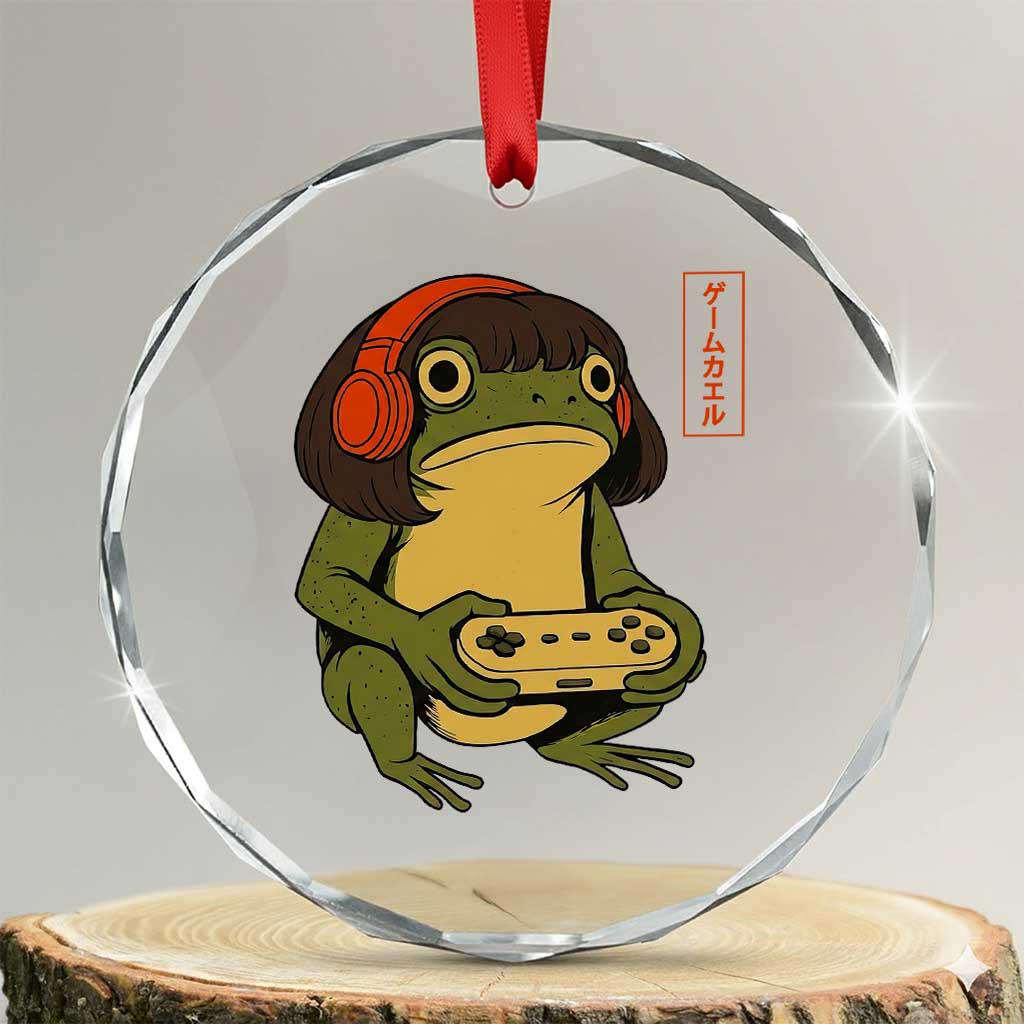 Funny Frog Bob Haircut Gamer Meme Crystal Glass Ornament Game Lover TS12 Transparent Glass 3'' Circle Print Your Wear