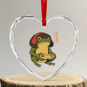 Funny Frog Bob Haircut Gamer Meme Heart Crystal Glass Ornament Game Lover TS12 Transparent Glass 3'' Heart Print Your Wear