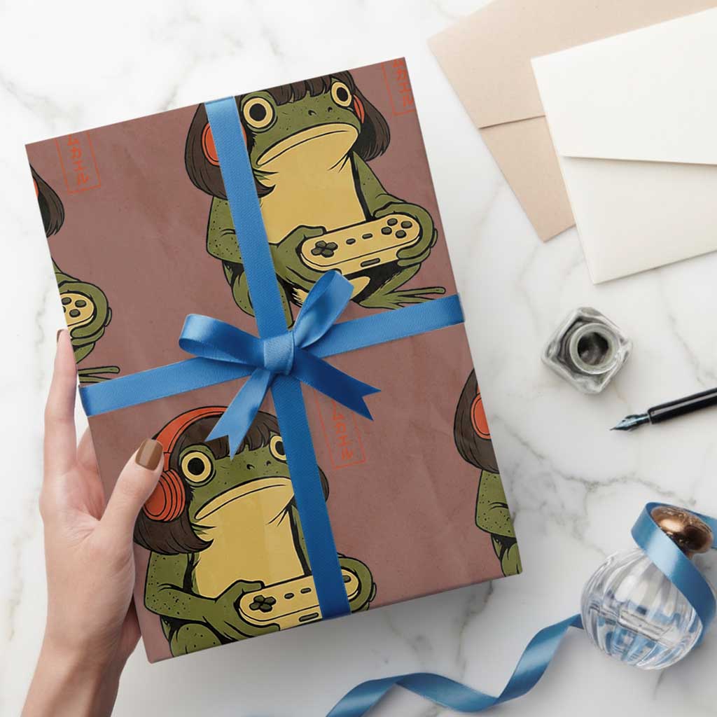 Funny Frog Bob Haircut Gamer Meme Wrapping Paper Roll Game Lover TS12 Mocha Print Your Wear
