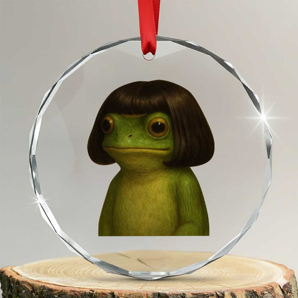 Funny Frog Bob Haircut Meme Crystal Glass Ornament Silly Toad Trends TS10 Transparent Glass 3'' Circle Print Your Wear