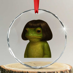 Funny Frog Bob Haircut Meme Crystal Glass Ornament Silly Toad Trends TS10 Transparent Glass 3'' Circle Print Your Wear