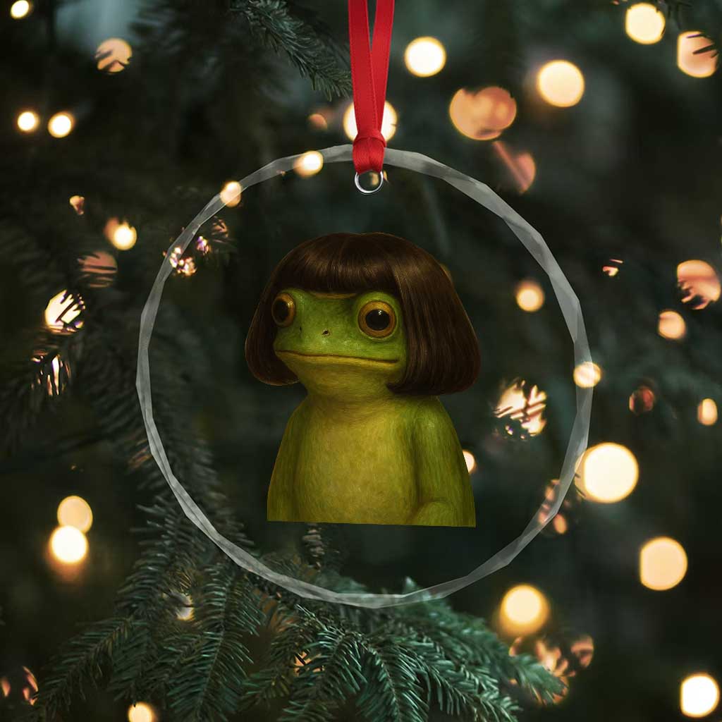 Funny Frog Bob Haircut Meme Crystal Glass Ornament Silly Toad Trends TS10 Print Your Wear