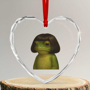 Funny Frog Bob Haircut Meme Heart Crystal Glass Ornament Silly Toad Trends TS10 Transparent Glass 3'' Heart Print Your Wear