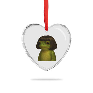 Funny Frog Bob Haircut Meme Heart Crystal Glass Ornament Silly Toad Trends TS10 Print Your Wear