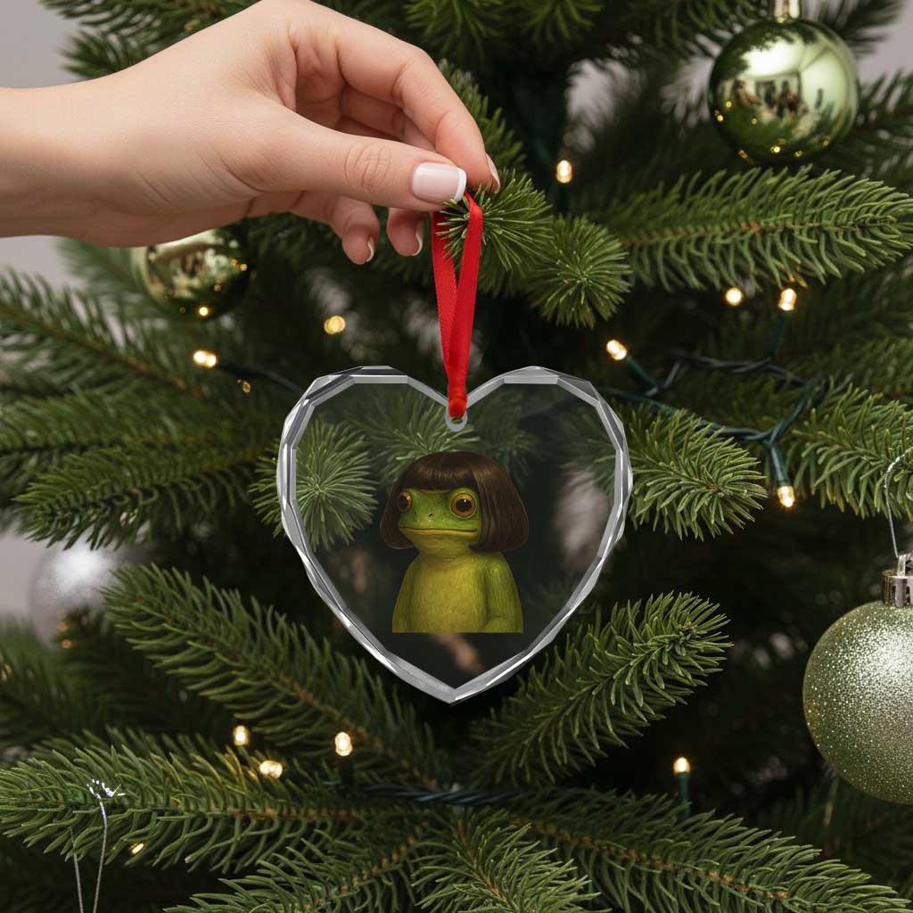 Funny Frog Bob Haircut Meme Heart Crystal Glass Ornament Silly Toad Trends TS10 Print Your Wear