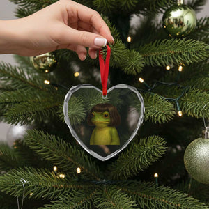 Funny Frog Bob Haircut Meme Heart Crystal Glass Ornament Silly Toad Trends TS10 Print Your Wear