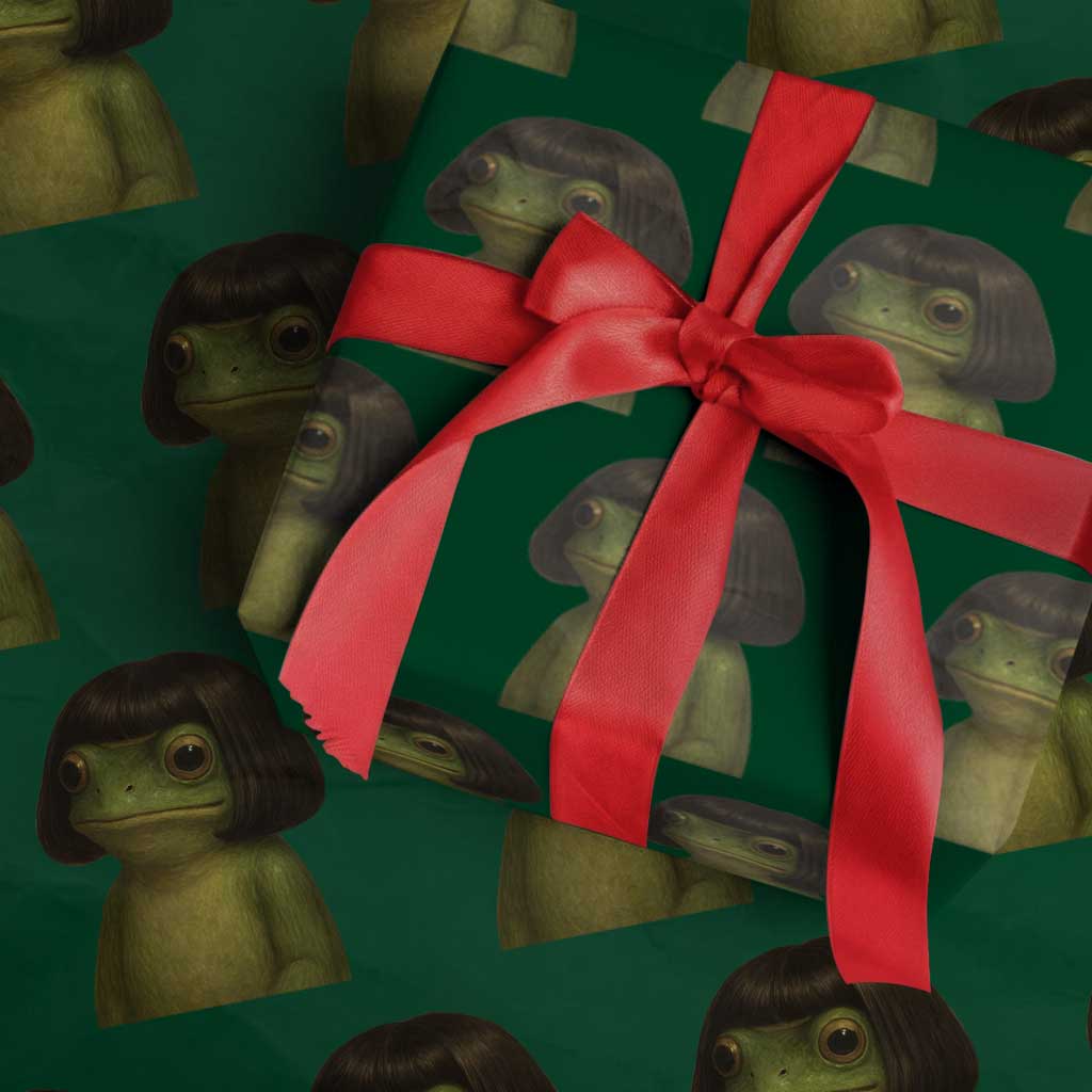 Funny Frog Bob Haircut Meme Wrapping Paper Roll Silly Toad Trends TS10 Green Print Your Wear