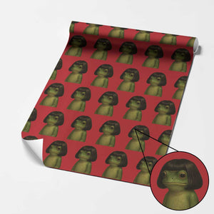 Funny Frog Bob Haircut Meme Wrapping Paper Roll Silly Toad Trends TS10 Red Print Your Wear