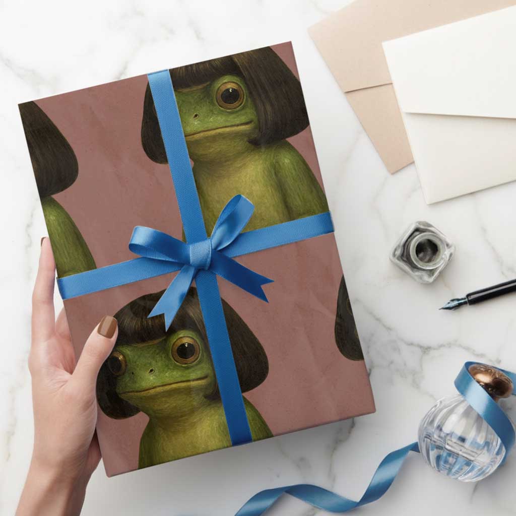 Funny Frog Bob Haircut Meme Wrapping Paper Roll Silly Toad Trends TS10 Mocha Print Your Wear