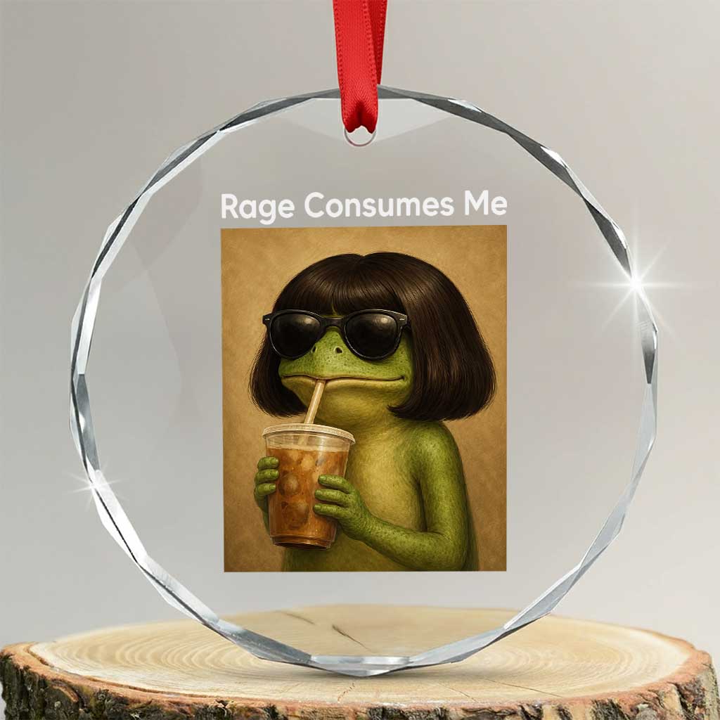 Funny Frog Bob Haircut Rage Consumes Me Crystal Glass Ornament Renaissance Painting Meme TS02 Transparent Glass 3'' Circle Print Your Wear