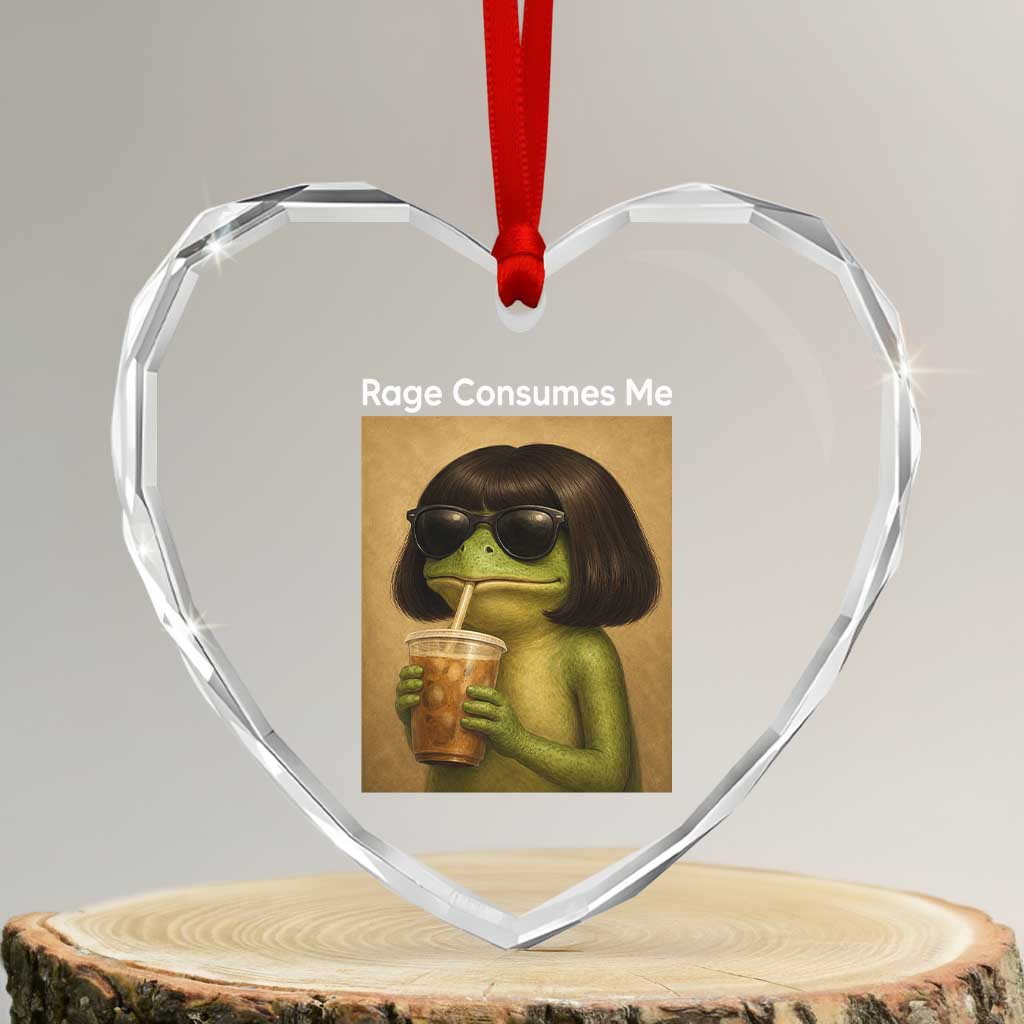 Funny Frog Bob Haircut Rage Consumes Me Heart Crystal Glass Ornament Renaissance Painting Meme