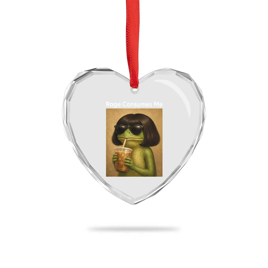 Funny Frog Bob Haircut Rage Consumes Me Heart Crystal Glass Ornament Renaissance Painting Meme
