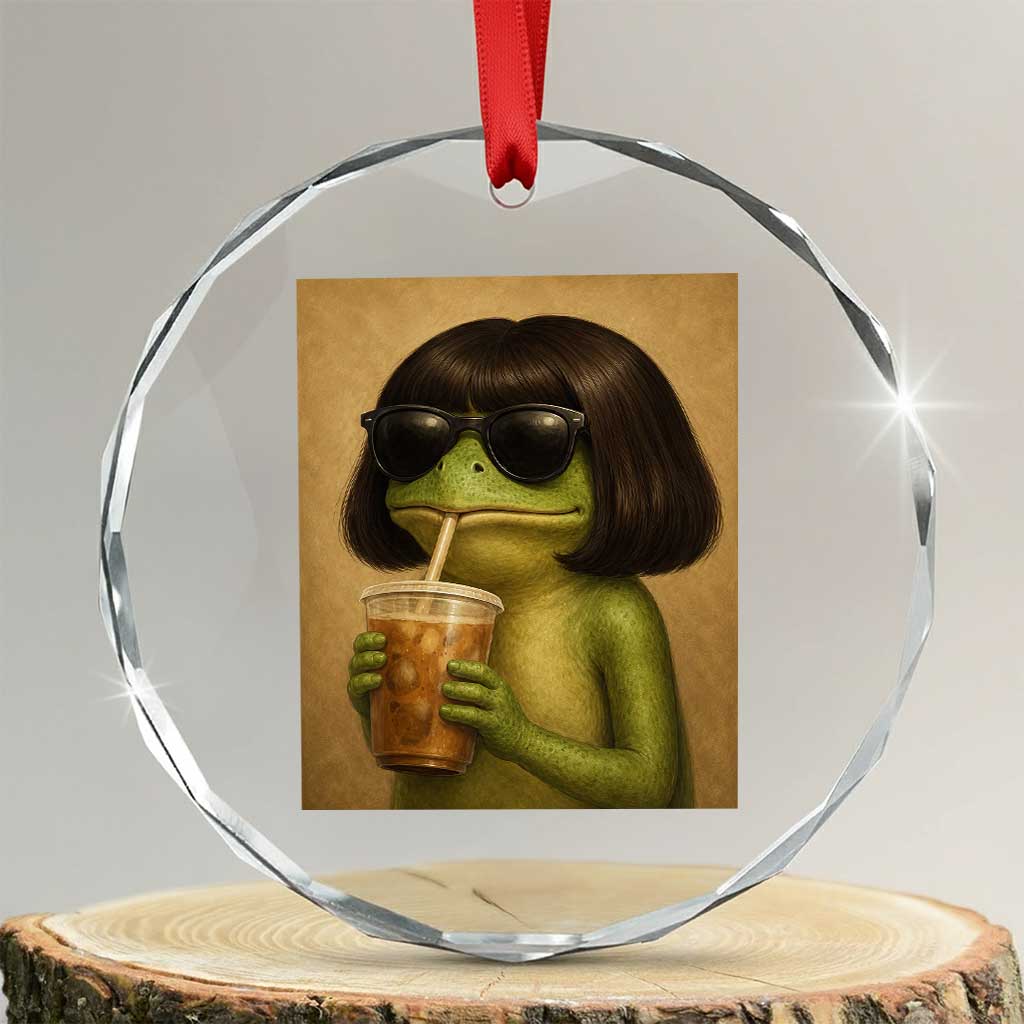 Funny Frog Bob Haircut Renaissance Painting Meme Crystal Glass Ornament TS02 Transparent Glass 3'' Circle Print Your Wear