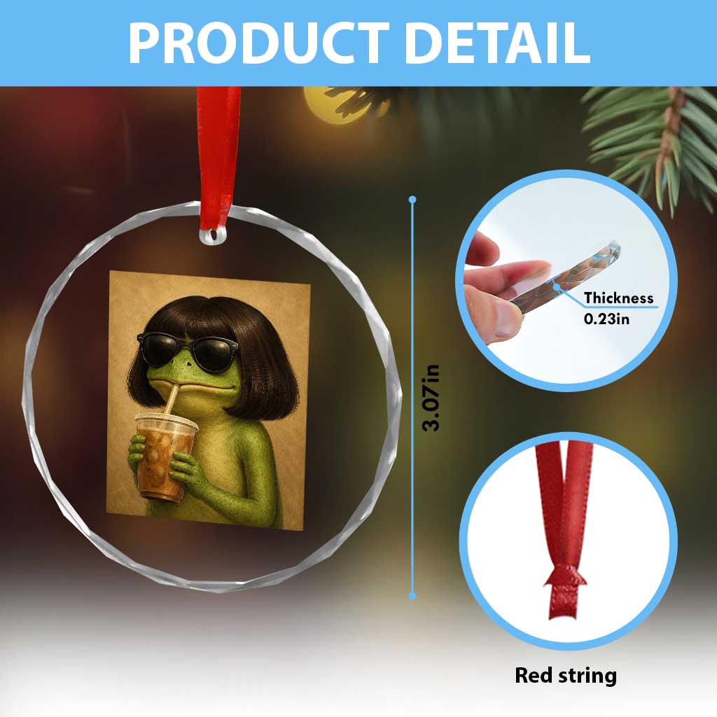 Funny Frog Bob Haircut Renaissance Painting Meme Crystal Glass Ornament