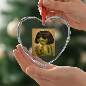 Funny Frog Bob Haircut Renaissance Painting Meme Heart Crystal Glass Ornament