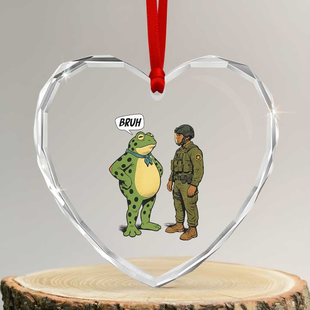 Funny Frog Bruh Resist Meme Heart Crystal Glass Ornament Free Portland Oregon Political Satire TS02 Transparent Glass 3'' Heart Print Your Wear