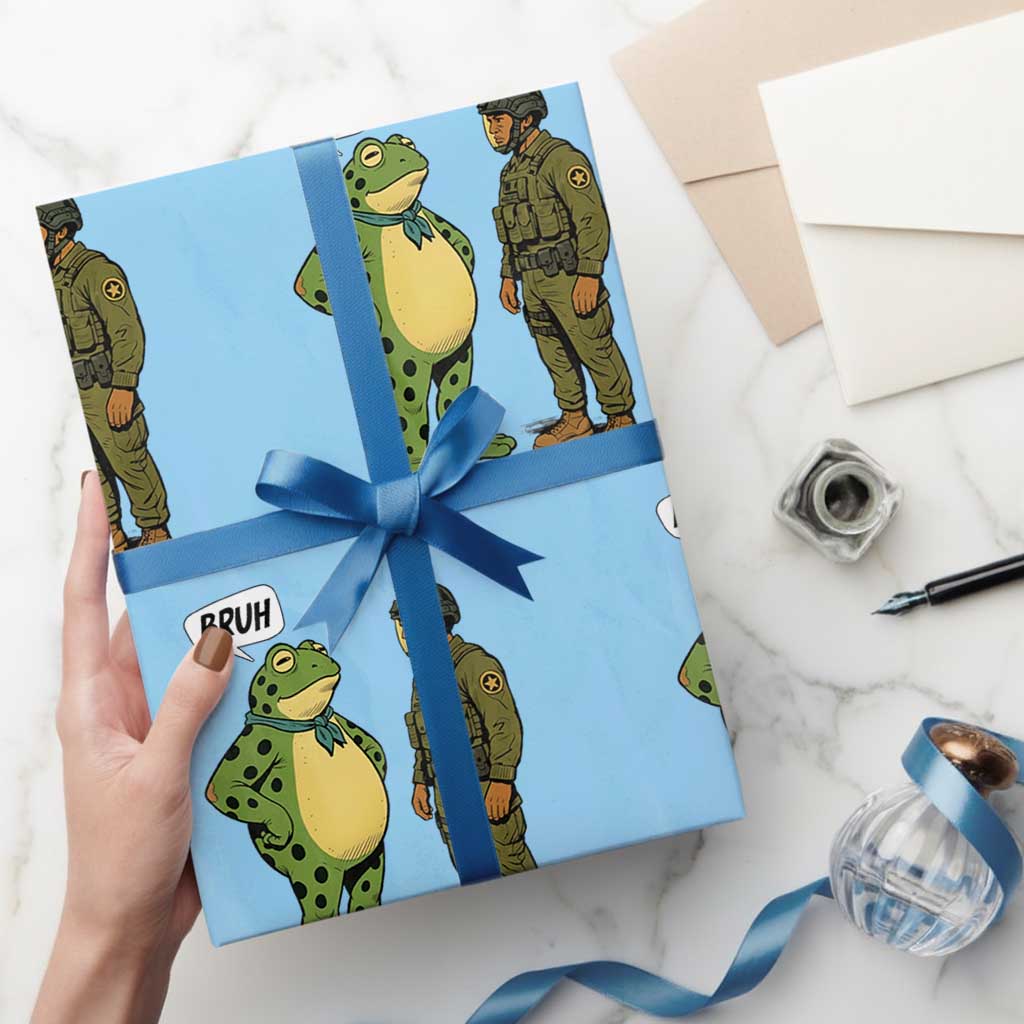 Funny Frog Bruh Resist Meme Wrapping Paper Roll Free Portland Oregon Political Satire TS02 Light Blue Print Your Wear