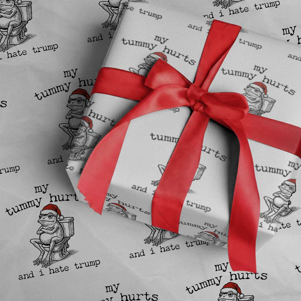 Funny Frog Christmas Wrapping Paper Roll My Tummy Hurts And I Hate Trump TS14 White Print Your Wear