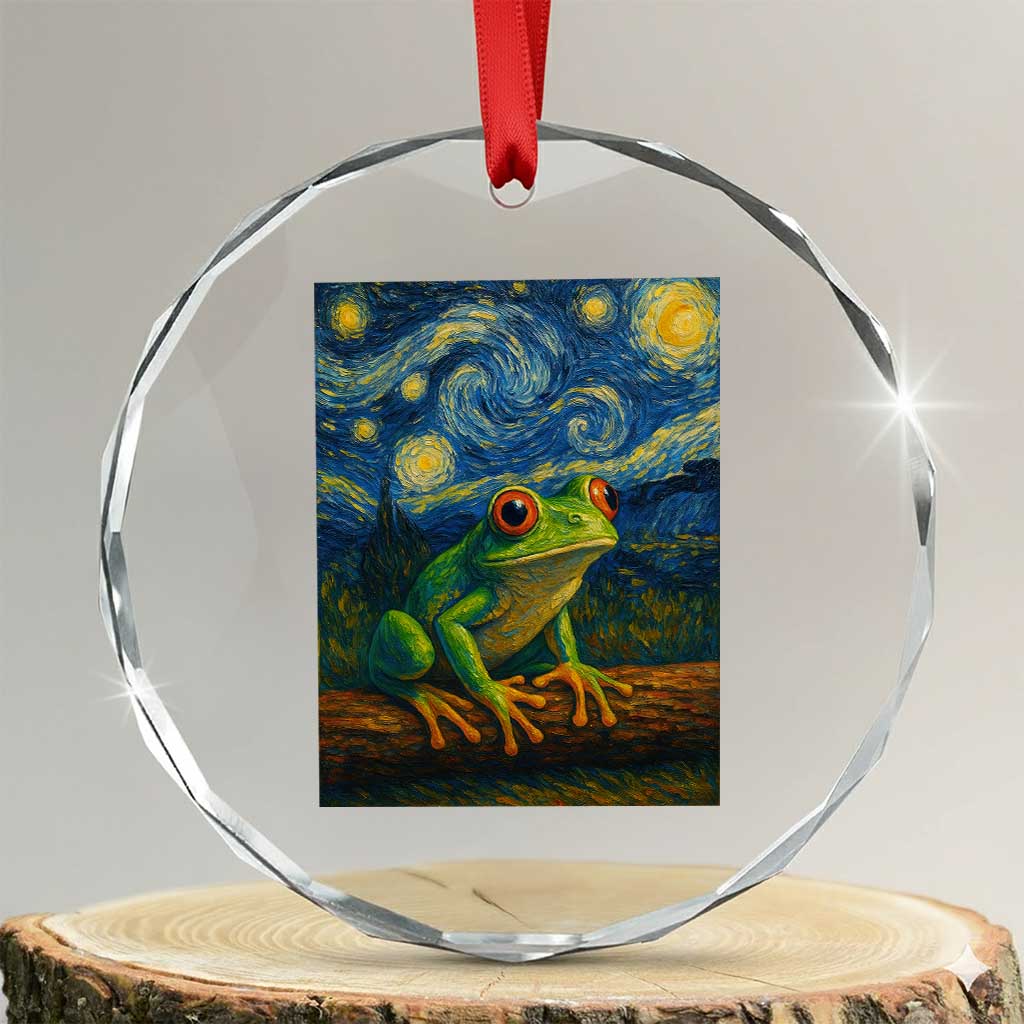 Funny Frog Crystal Glass Ornament Van Gogh Style Starry Night TS12 Transparent Glass 3'' Circle Print Your Wear