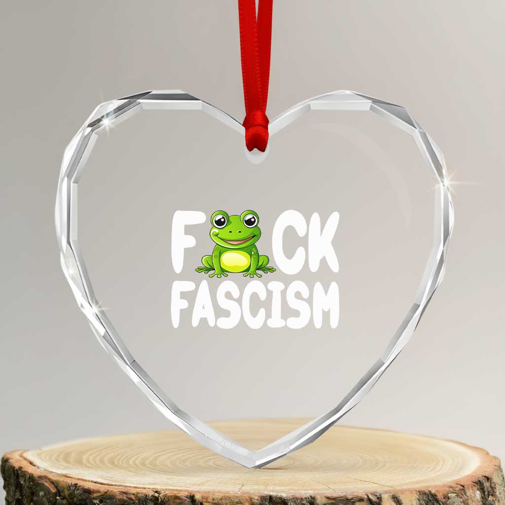 Funny Frog Fck Fascism Heart Crystal Glass Ornament Resist Protest Human Rights TS02 Transparent Glass 3'' Heart Print Your Wear