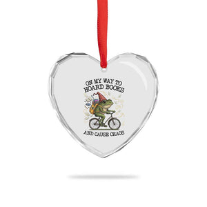 Funny Frog Meme Heart Crystal Glass Ornament On My Way to Hoard Books and Cause Chaos TS14 Print Your Wear