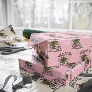 Funny Frog Meme Wrapping Paper Roll On My Way to Hoard Books and Cause Chaos TS14 Light Pink Print Your Wear