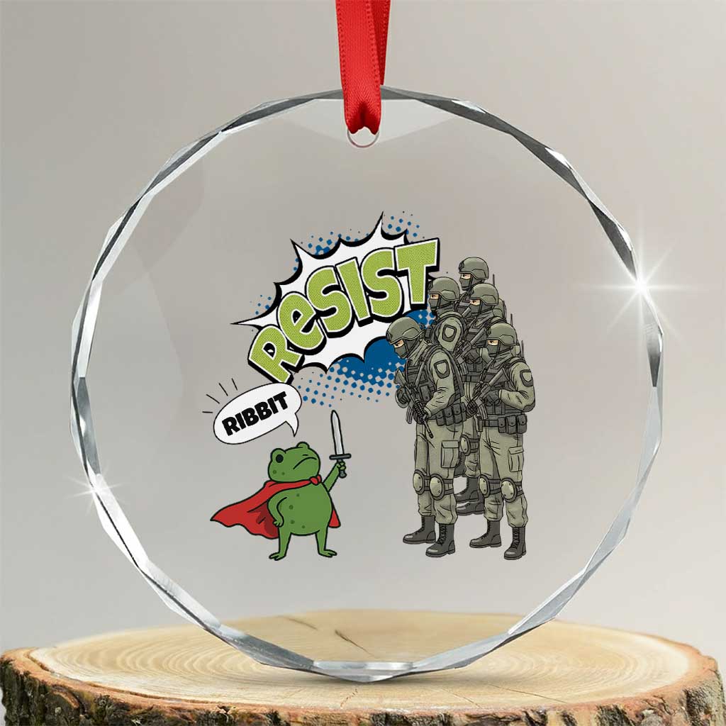 Funny Frog Protest Comic Graphic Crystal Glass Ornament Ribbit Resist Stand Against - Print Your Wear