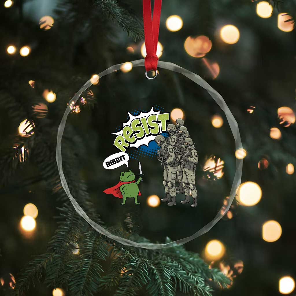 Funny Frog Protest Comic Graphic Crystal Glass Ornament Ribbit Resist Stand Against TS02 Print Your Wear