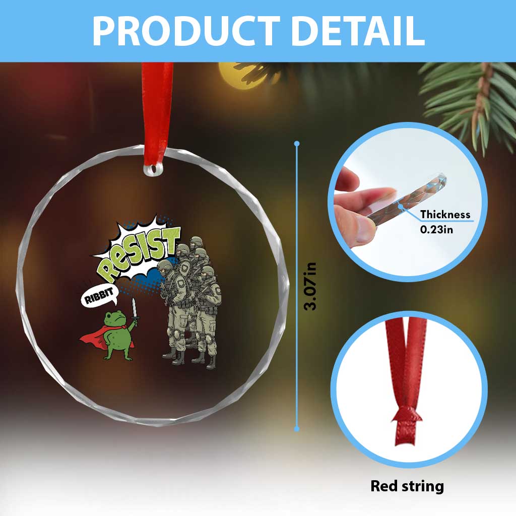 Funny Frog Protest Comic Graphic Crystal Glass Ornament Ribbit Resist Stand Against TS02 Print Your Wear