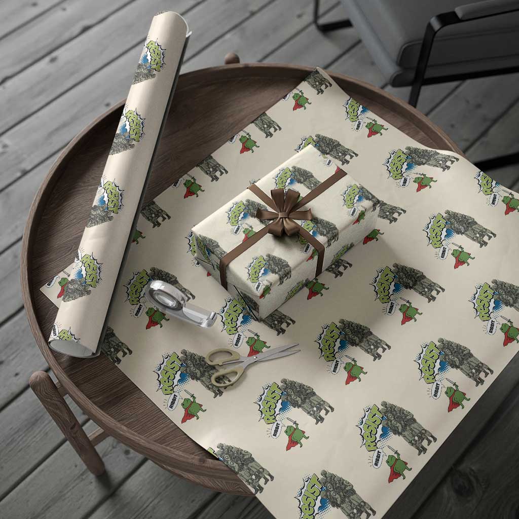 Funny Frog Protest Comic Graphic Wrapping Paper Roll Ribbit Resist Stand Against TS02 Beige Print Your Wear