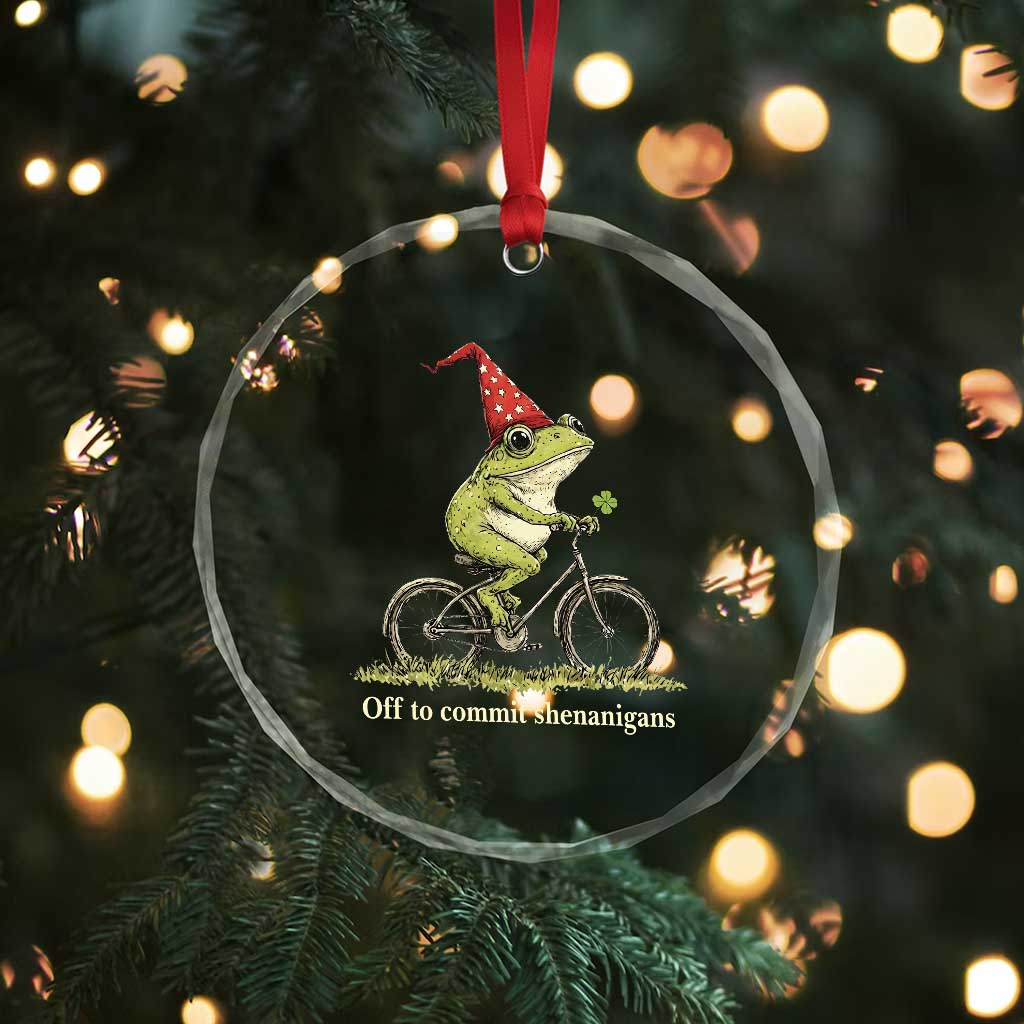 Funny Frog St Patricks Day Crystal Glass Ornament Off To Commit Shenanigans Four Leaf Clover TS11 Print Your Wear
