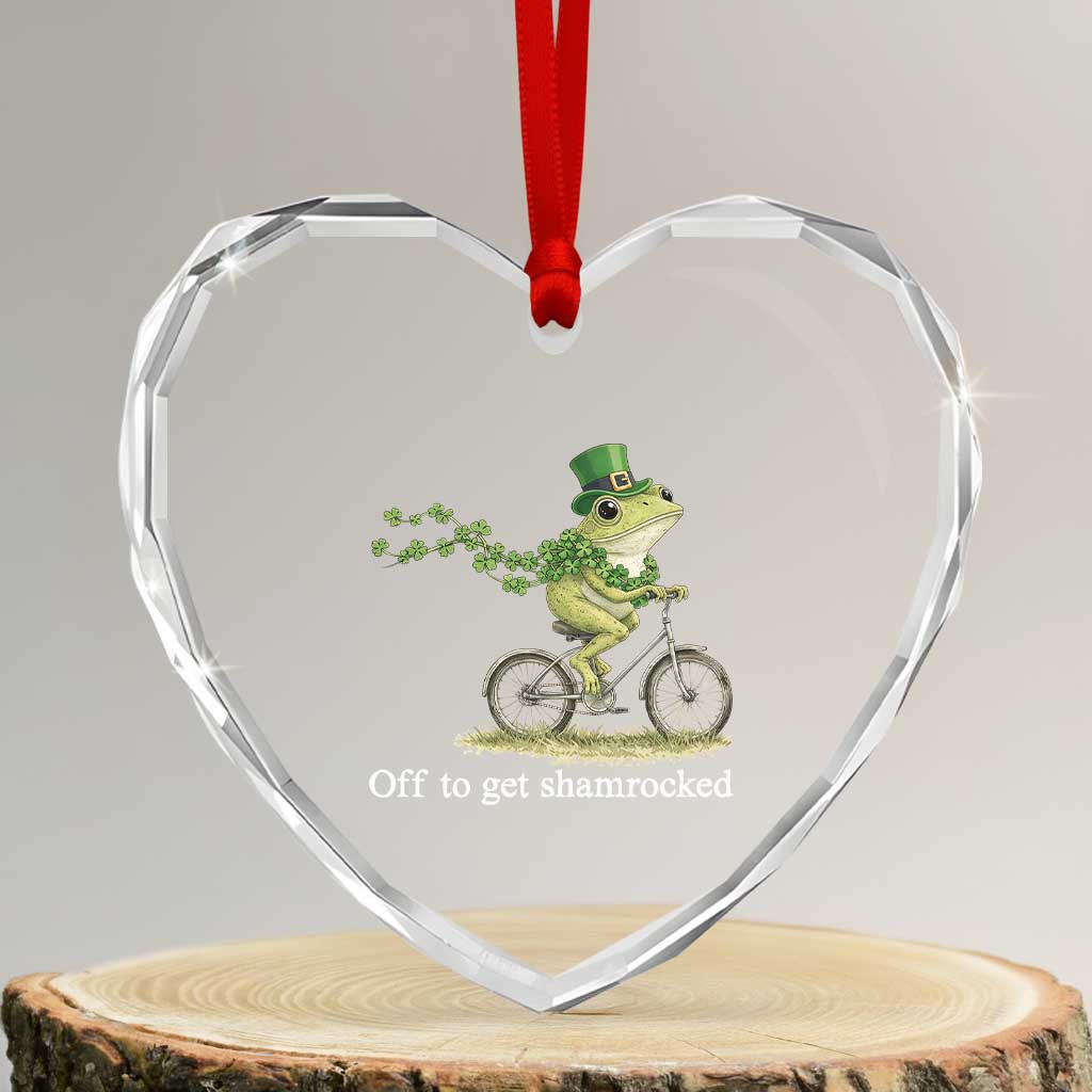 Funny Frog St Patricks Day Meme Heart Crystal Glass Ornament Off To Get Shamrocked TS14 Transparent Glass 3'' Heart Print Your Wear