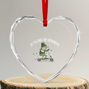 Funny Frog St Patricks Day Meme Heart Crystal Glass Ornament Off To Start The Shenanigans TS14 Transparent Glass 3'' Heart Print Your Wear