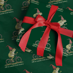 Funny Frog St Patricks Day Wrapping Paper Roll Off To Commit Irish Foolery Four Leaf Clover TS11 Green Print Your Wear
